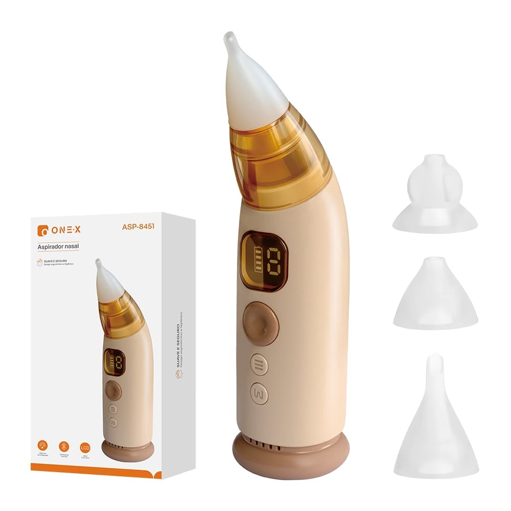 ONEX Aspirador Nasal Elétrico para Bebês Silicone Seguro, 3 Níveis de Sucção e Display LCD