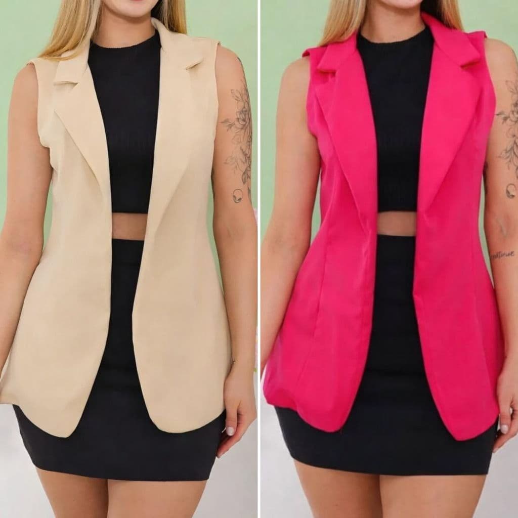 Kit 2 Colete Longo Alfaiataria Feminino Social Oferta do dia Verão