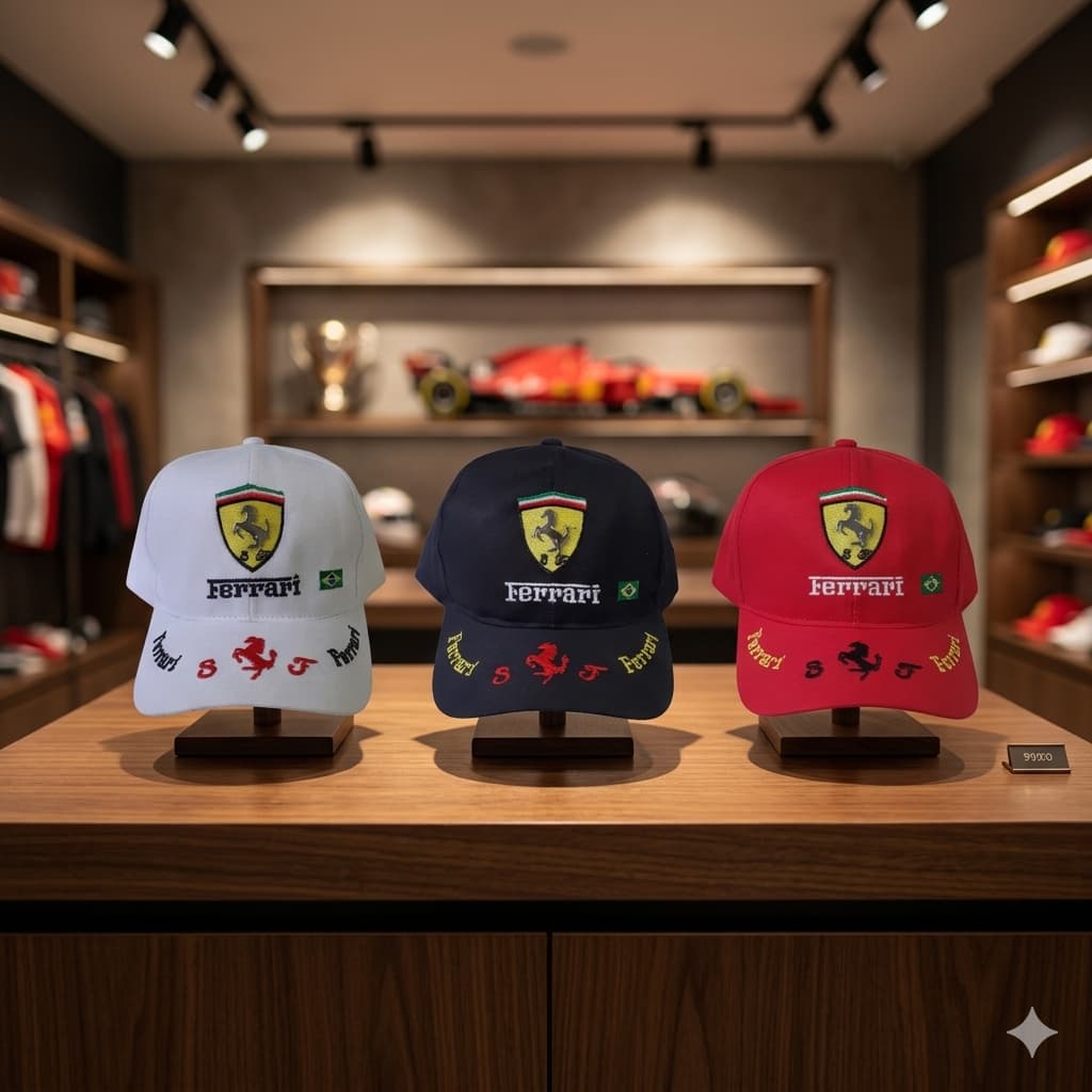 Kit com 3 Bonés Ferrari Fórmula 1