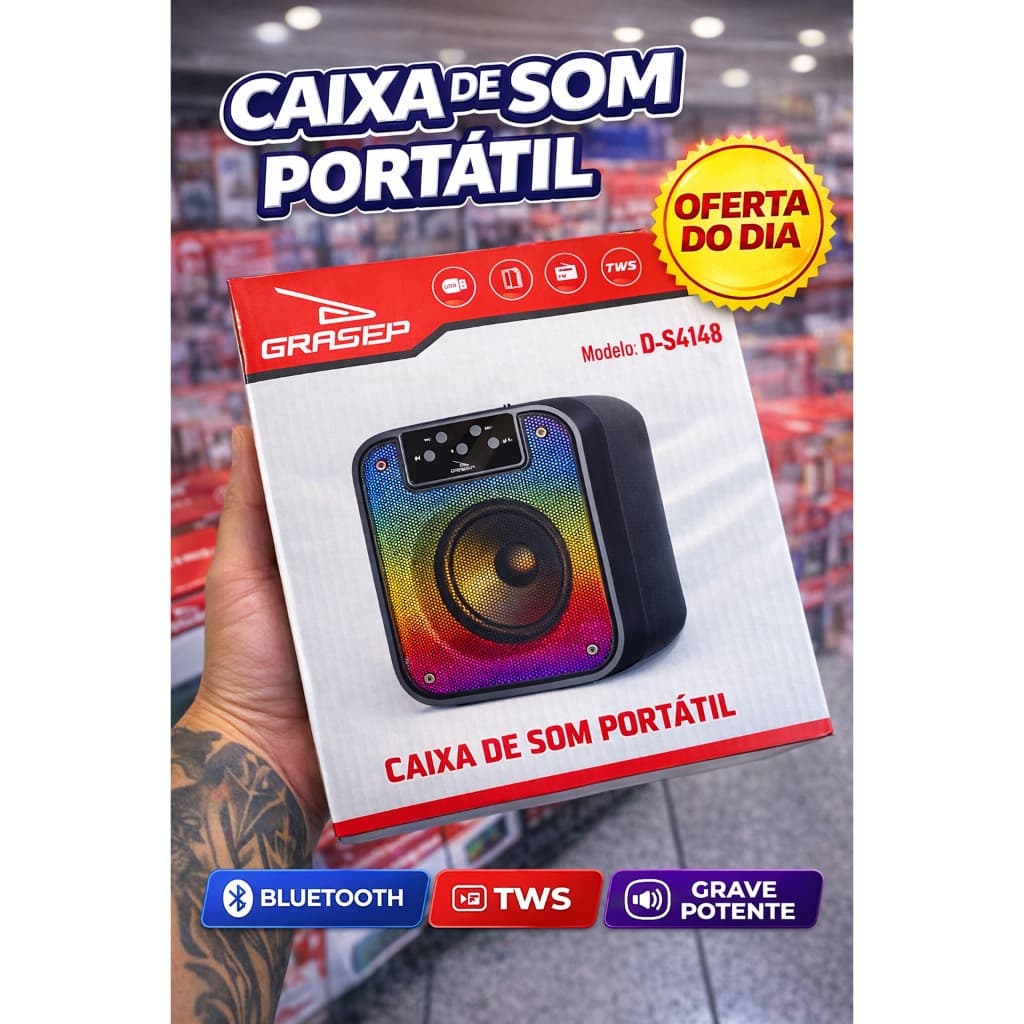1. Caixa de Som Bluetooth Portátil D-S4148 Som Potente TWS