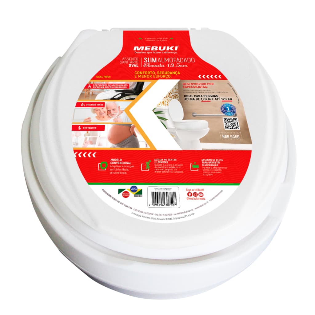 Assento Sanitário Oval Almofadado Elevado 13,5cm Eco para Vaso Incepa 1.6gpf 6.0lpf