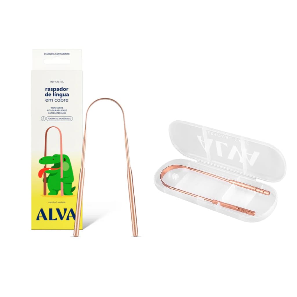Kit  Alva Personal Care Raspador Limpador De Lingua de Cobre Infantil + Case Proteção Alva