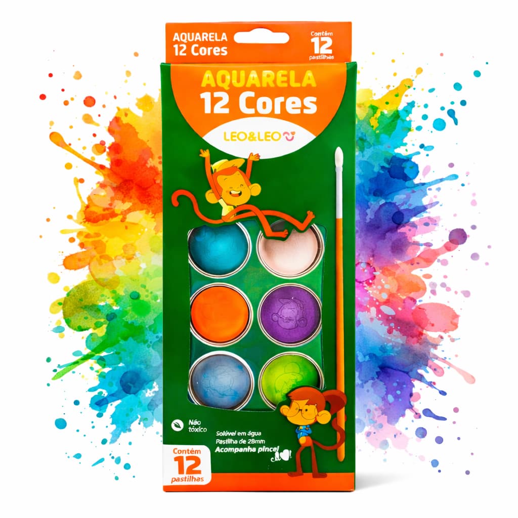 Tinta Aquarela 12 Cores Estojo Escolar Infantil Pintura Artística Lavável Alta Pigmentação