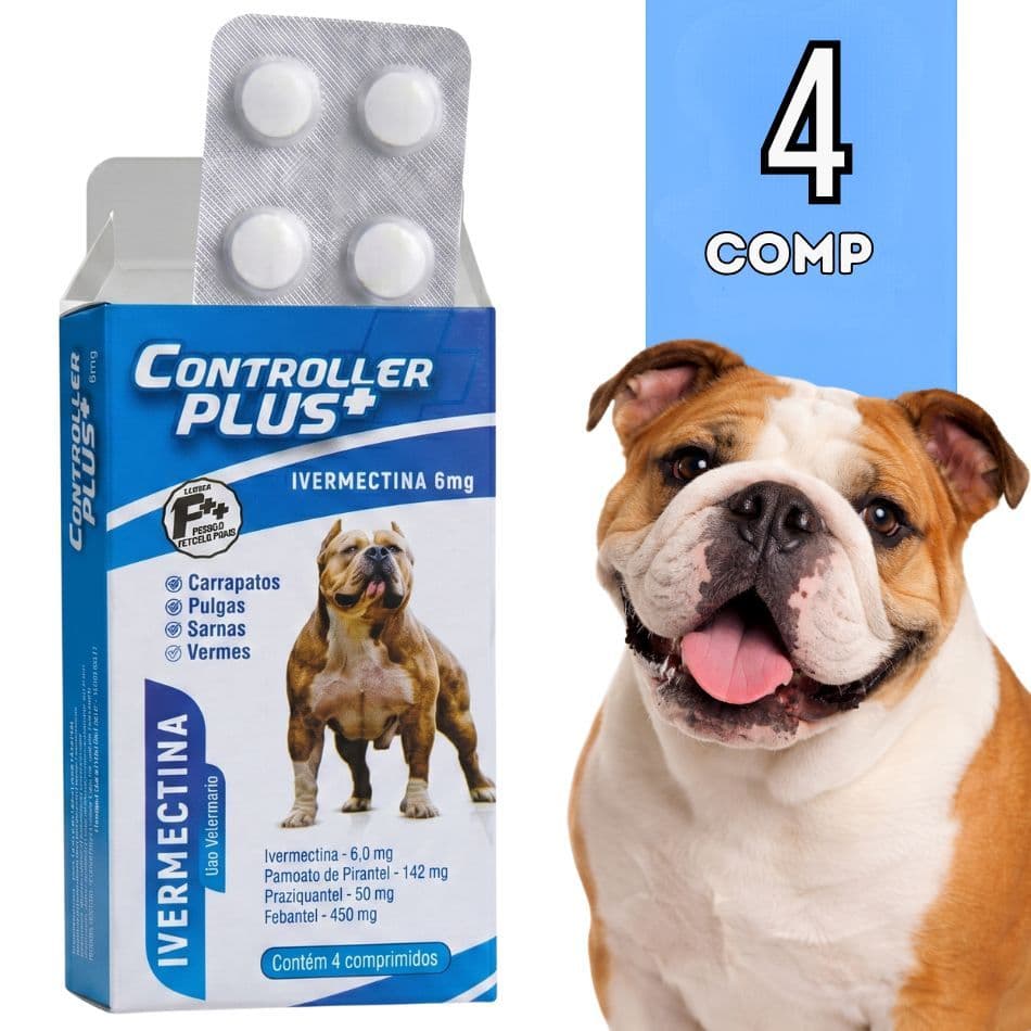 Remédio Anti Pulgas, Carrapatos, Sarnas E Vermes 4 Comp. Cães de 30kg | Controller Plus
