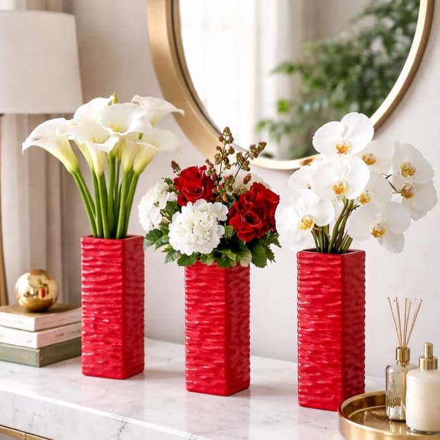 Vaso Decorativo Porcelana Vasinhos Flores Vermelho Decoração Dia dos Namorados