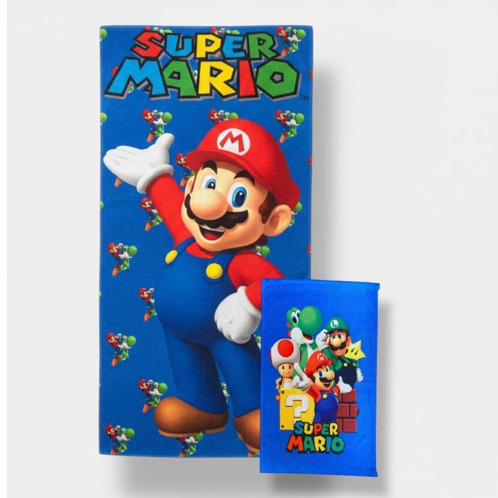 Kit Toalha de Banho Mario + Toalha de Boca Praia Piscina Creche Escola