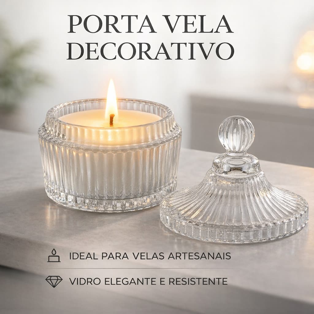 Porta Vela de Vidro com Tampa Recipiente para Velas Artesanais Decorativo