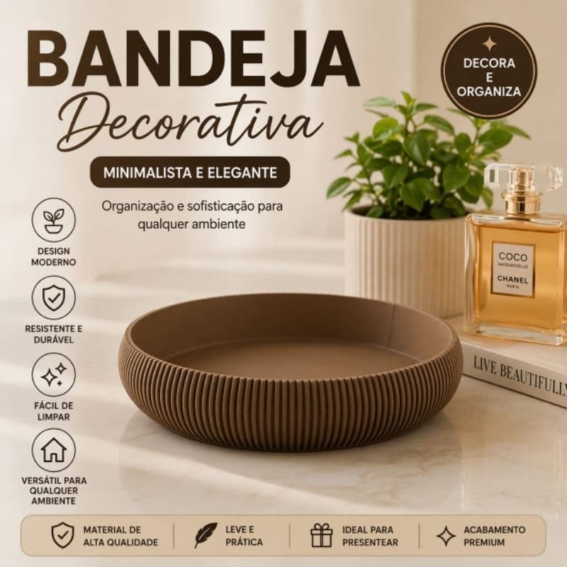 Bandeja Decorativa Redonda | Porta Objetos | Organizador Multiuso | Decoração Sala Banheiro