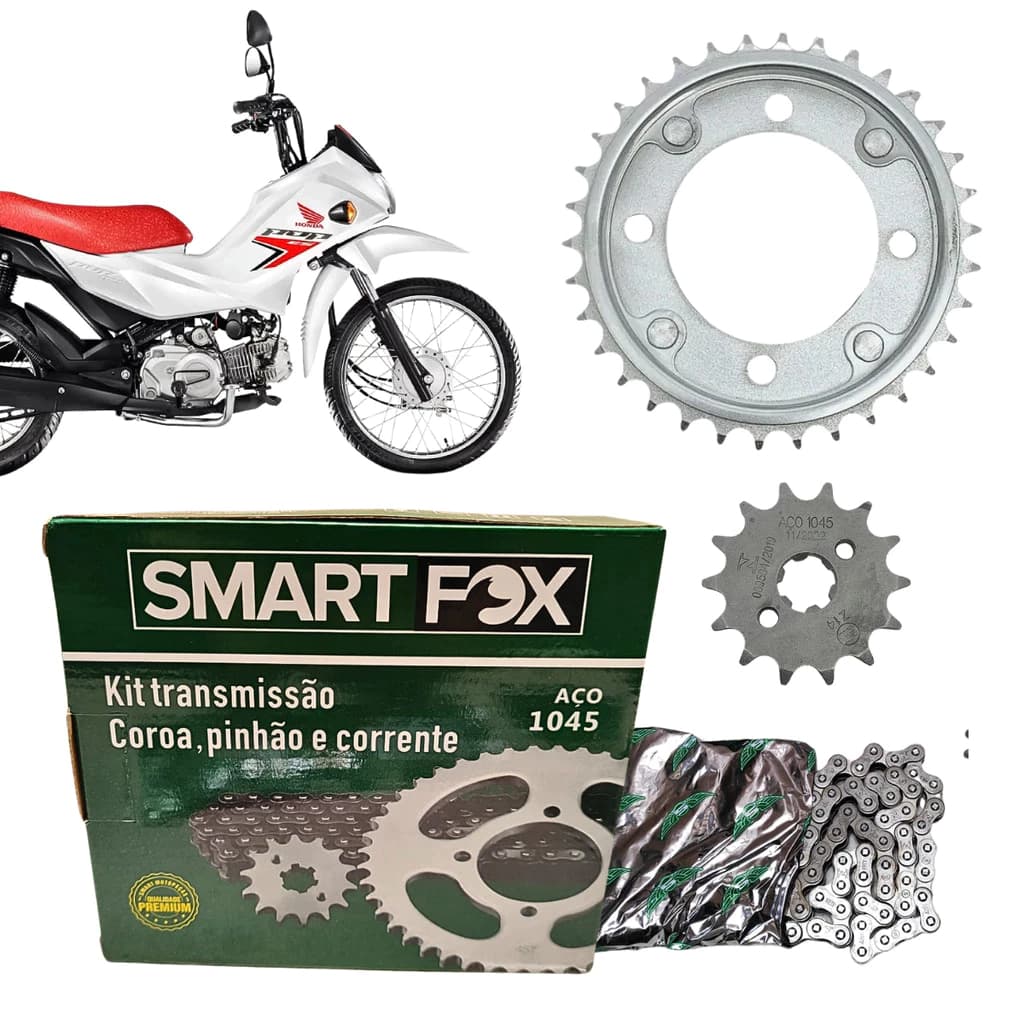 KIT RELAÇAO TRANSMISSÃO POP 110I 15/ AÇO 1045 SMART FOX  e GRANPKS SEM RETENTOR