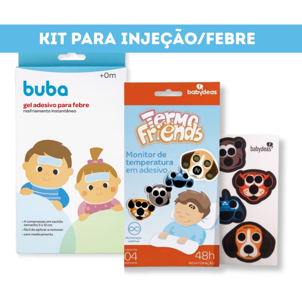 Kit Gel Adesivo Para Febre Bebê Buba + Termômetro Adesivo Infantil Termo Friends