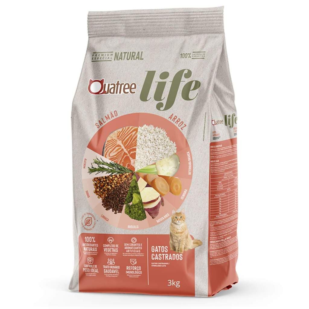Ração Quatree Life Gatos Castrados Salmão E Arroz 3 Kg