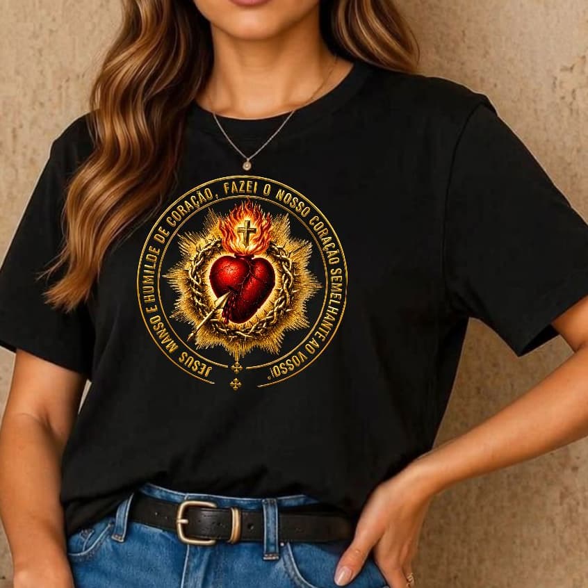 Camiseta blusa Jesus manso e humilde de coração sagrado, camisa católica cristã estampa gospel plus size