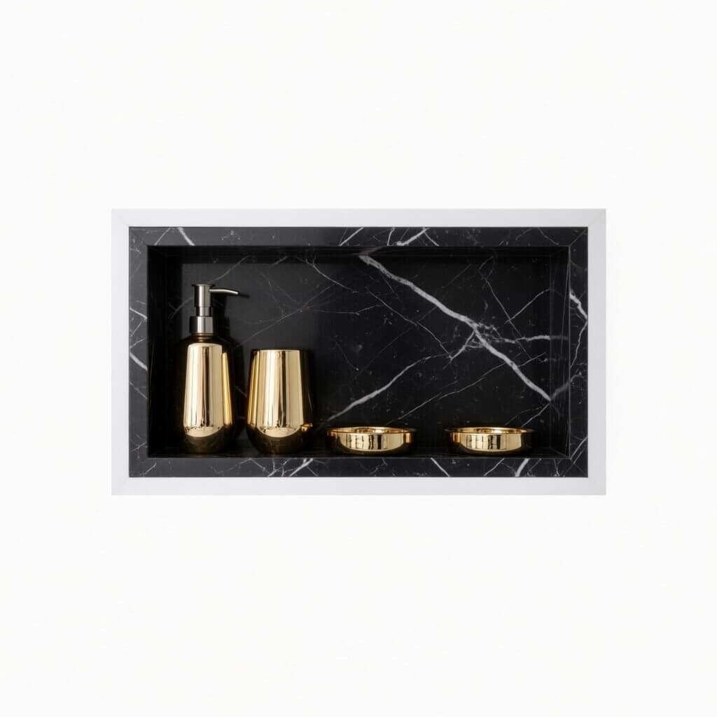 Nicho Porcelanato Preto 60x30 Alto Brilho Banheiro Cozinha Borda Alumínio Alinhada