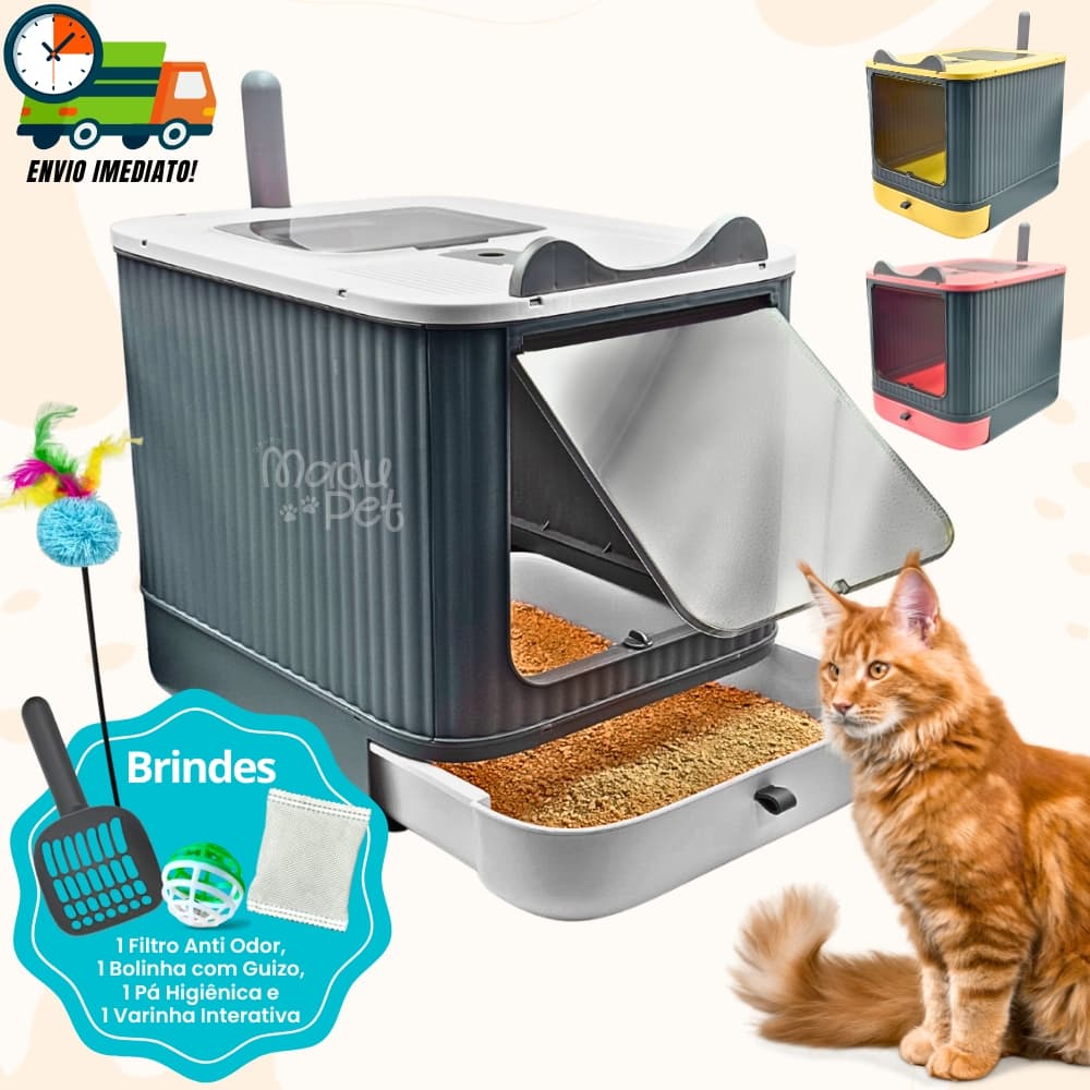 Caixa de Areia Fechada Para Gatos Banheiro Higiênico Luxo ELO + Pá e Filtro Anti Odor Promoção