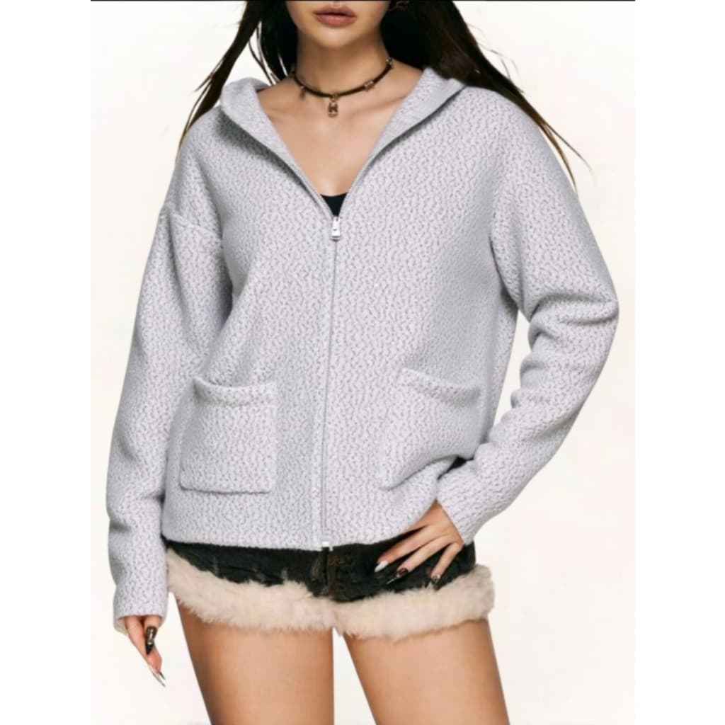 Casaco Feminina Com Capux Ziper Feminina Outuno Inverno Pelinho Grosso Confortavel Elegante Quente Bolso