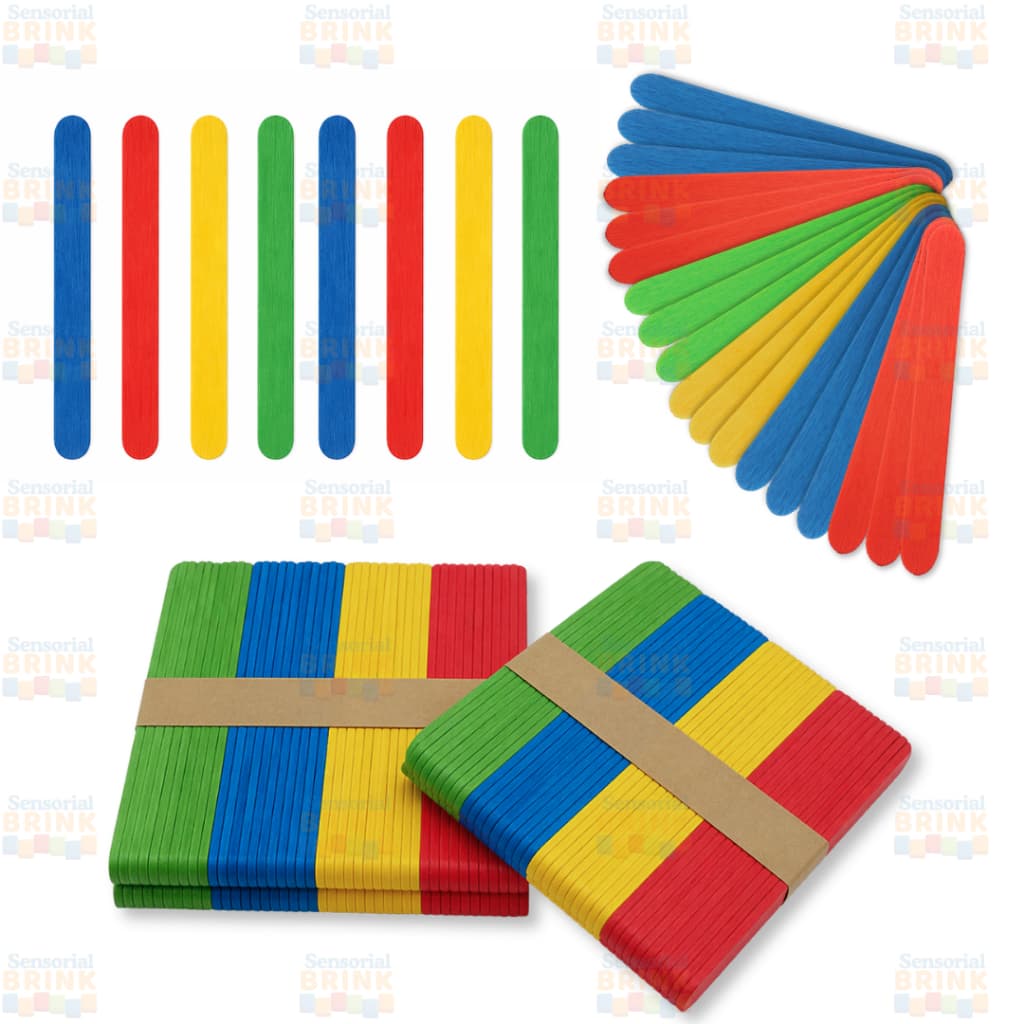 Kit 200  Palitos de Madeira Colorido - atividades pedagógicas - criatividade - artesanato