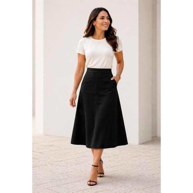 Saia Midi Alfaitaria  Feminina Elegante Casual e Social Cintura Alta Para Trabalho com Elástico Costas do M ao GG
