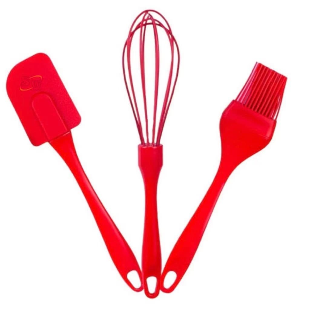 Kit Confeiteiro 3 Peças Silicone Profissional Fuet Espátula Pincel Culinário Cozinha Resistente