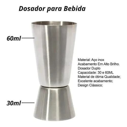 Dosador Duplo Inox 30ml / 60ml Copo Medidor Bebidas Drinks