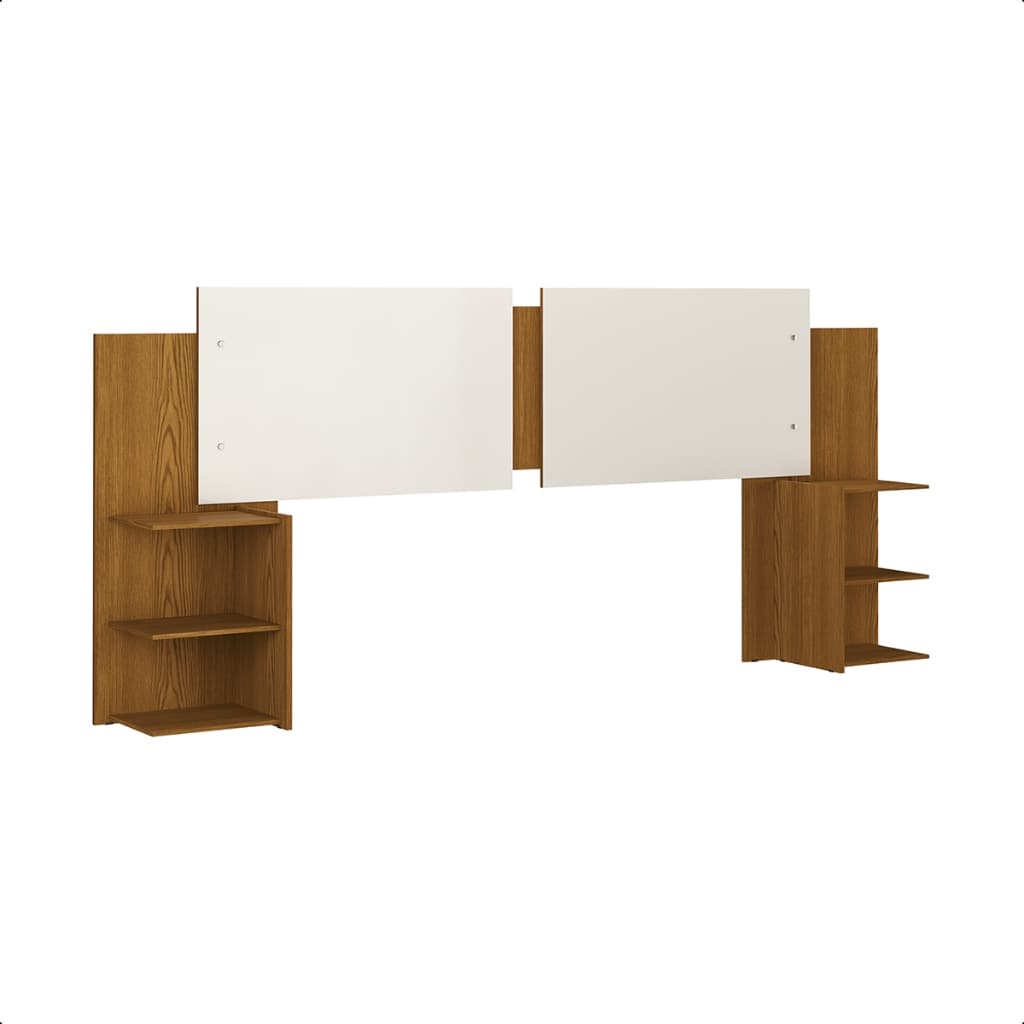 Cabeceira Cama Casal Queen King Solteiro Box com Mesa de Apoio, Bicolor Retro