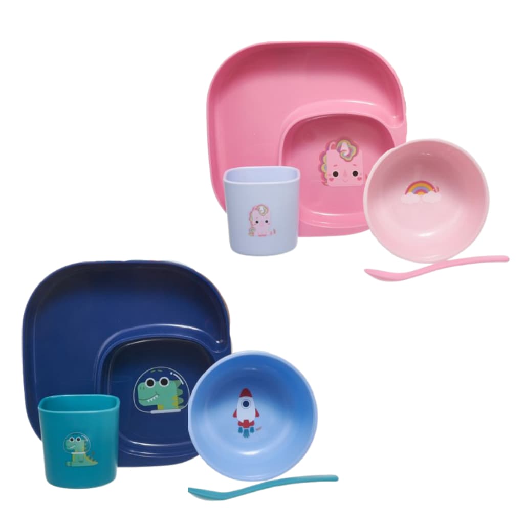 Kit Alimentação Bebê Kouii 4 Peças Silicone Premium Livre de BPA Prato Copo e Talher