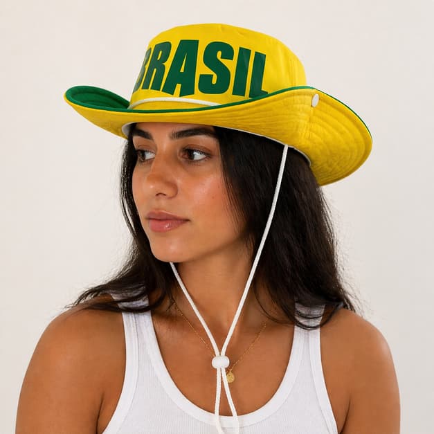 Chapéu Cowboy Brasil Torcedor Copa 2026 Australiano Com Cordão Leve Confortável