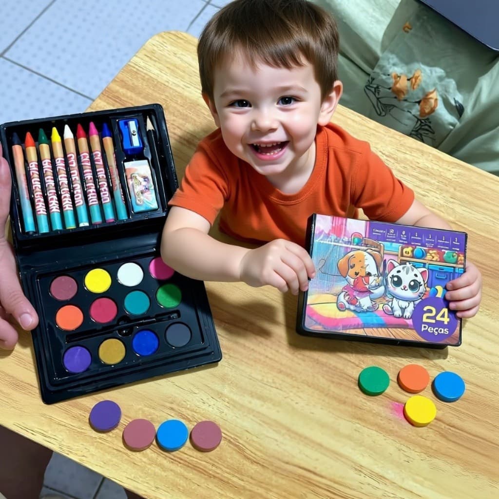 Kit Pintura Maleta Infantil Giz Cera Aquarela Pincel Apontador Lapis Figuras Rabiscos-HomePlay