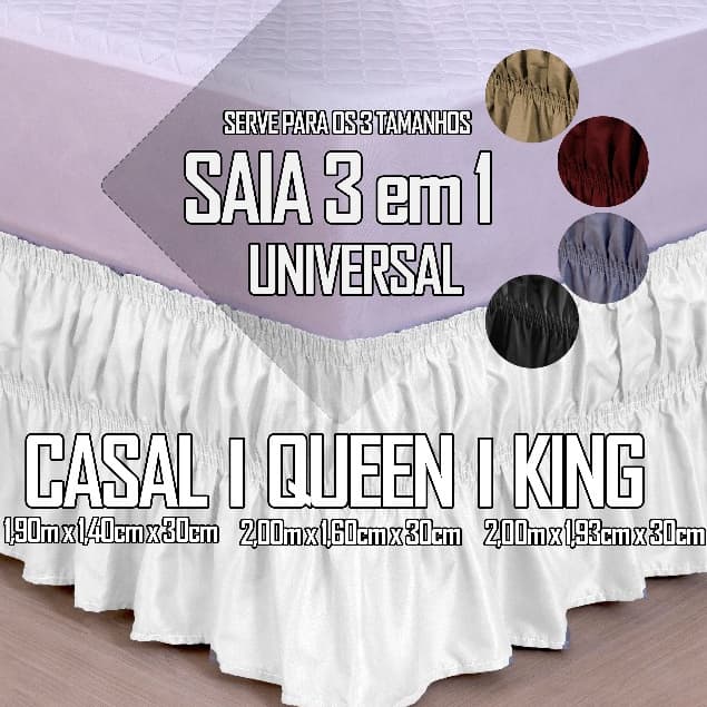 Saia 3 Em 1 Com Regulagem Ajustável Cabeceira Cama Box Colchobox 2 Elásticos Casal Queen King