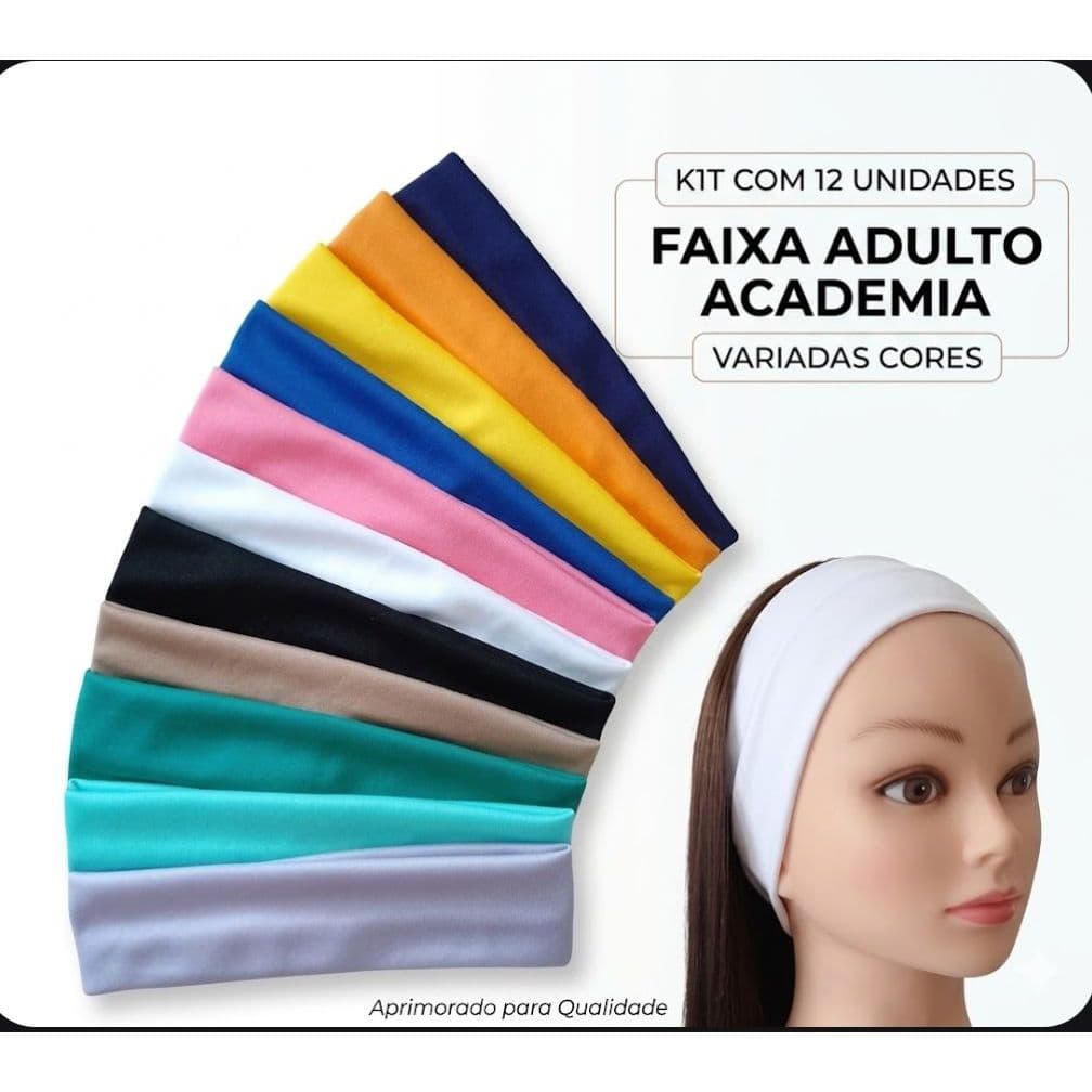 Kit com 12 Faixas de Cabelo Academia – ideal para academia e uso diário - Cores Sortidas