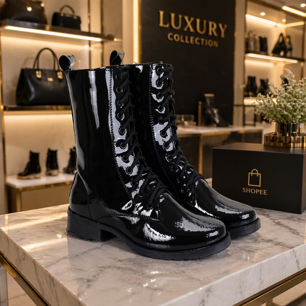 Bota Feminina Coturno Cano Longo de Plataforma Salto Baixo