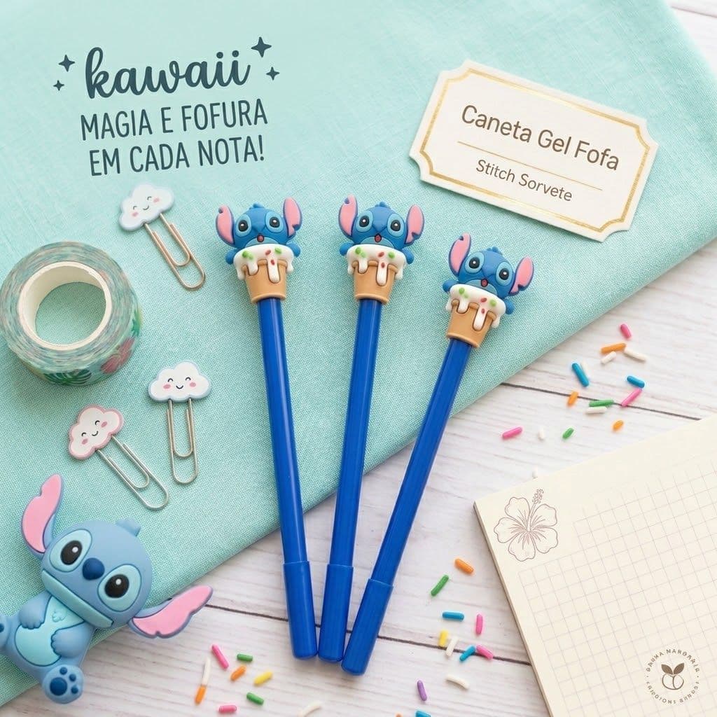 Caneta Fofa Boneco Azul no Sorvete | Escrita Macia + Design Cute