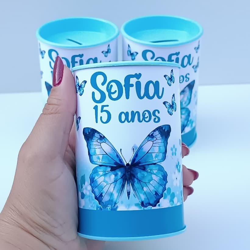 Cofrinhos Personalizados Borboleta Azul l Cofres Personalizados l Aniversário l Festa Infantil