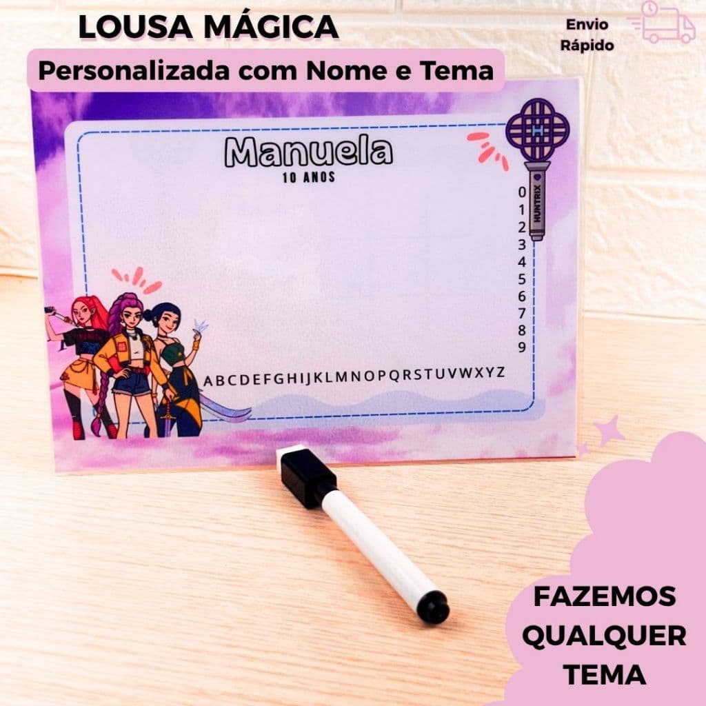 Lousa Mágica Personalizada Infantil com Caneta Apagador | Lembrancinha Festa | Qualquer Tema