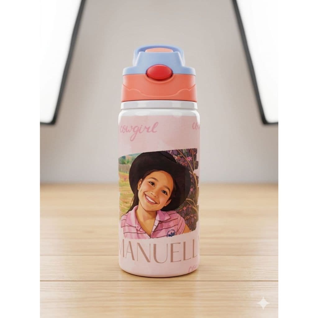 Garrafa Squeeze Infantil Personalizada 500ml com Nome, Foto e Personagem | Escolar Alumínio Presente Criança