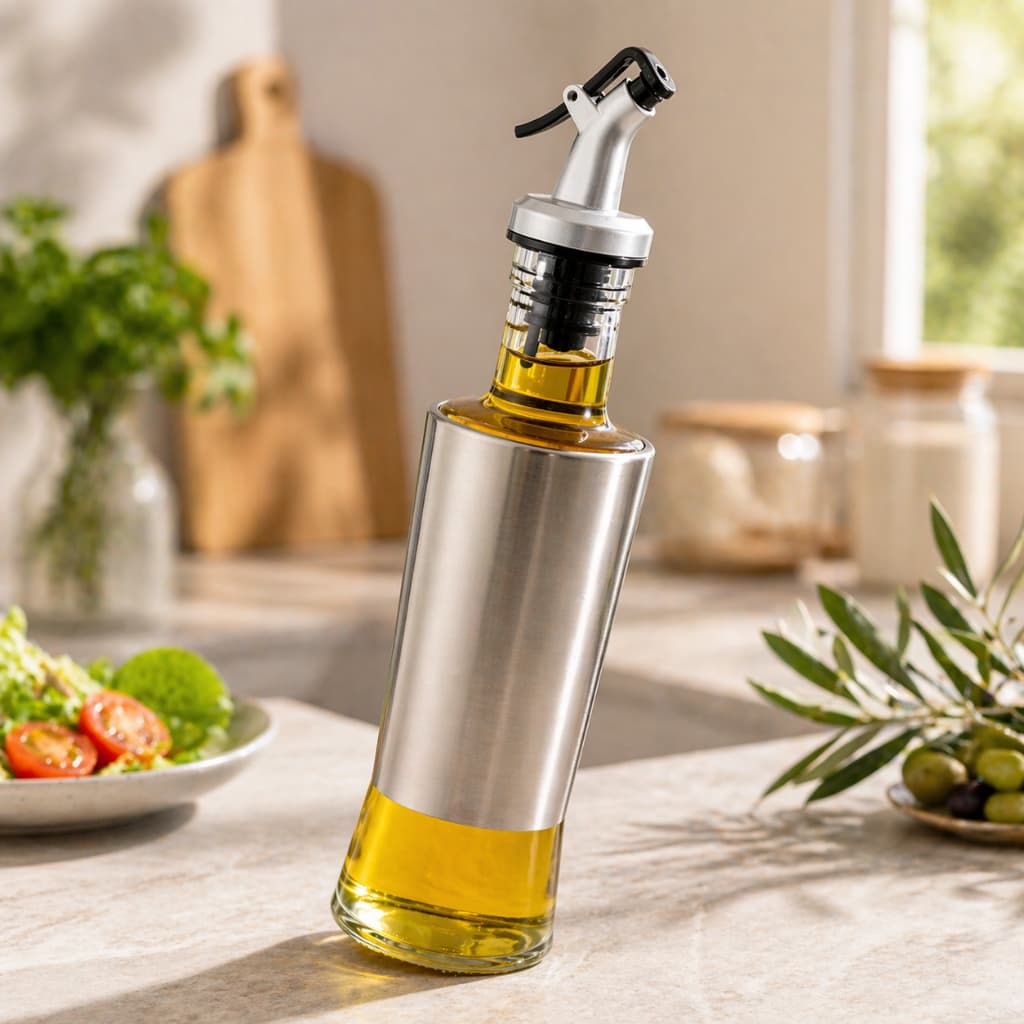 Dispenser de Temperos 300ml Vidro com Inox Porta Azeite Vinagre Molhos Dosador Cozinha