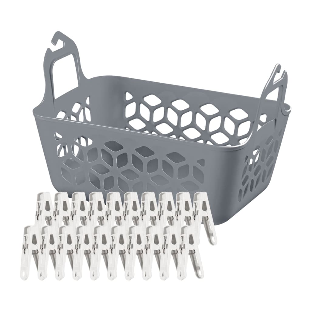 Kit Cesto Para Prendedor De Roupa Gancho + 20 Pregadores Varal Lavanderia Premium UZ - Cores