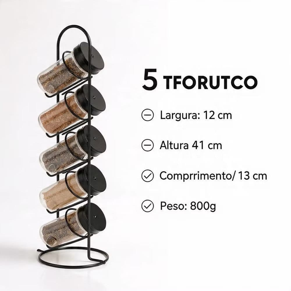 Porta Temperos Vertical com 5 pote de vidro eclusivos.