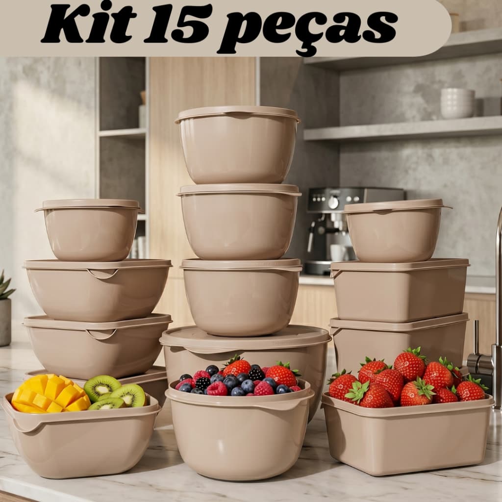 Kit 15 peças jogo de potes armazenamento de alimentos varios tamanhos conjunto tapoer