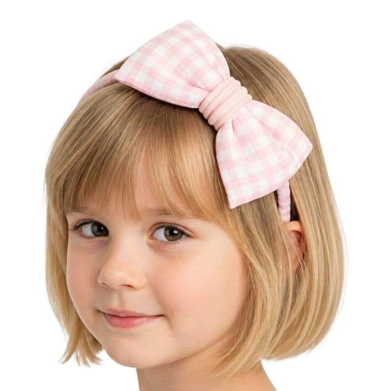 Tiara Infantil Xadrez Rosa Bebê e Azul Bebê Laço Gravata Algodão