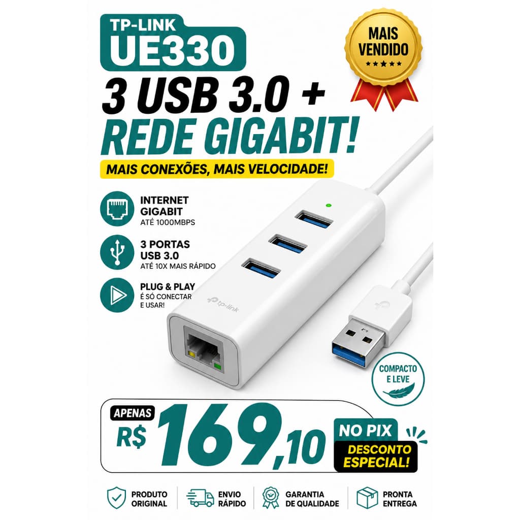 Adaptador USB 3.0 + Ethernet Gigabit TP-Link UE330