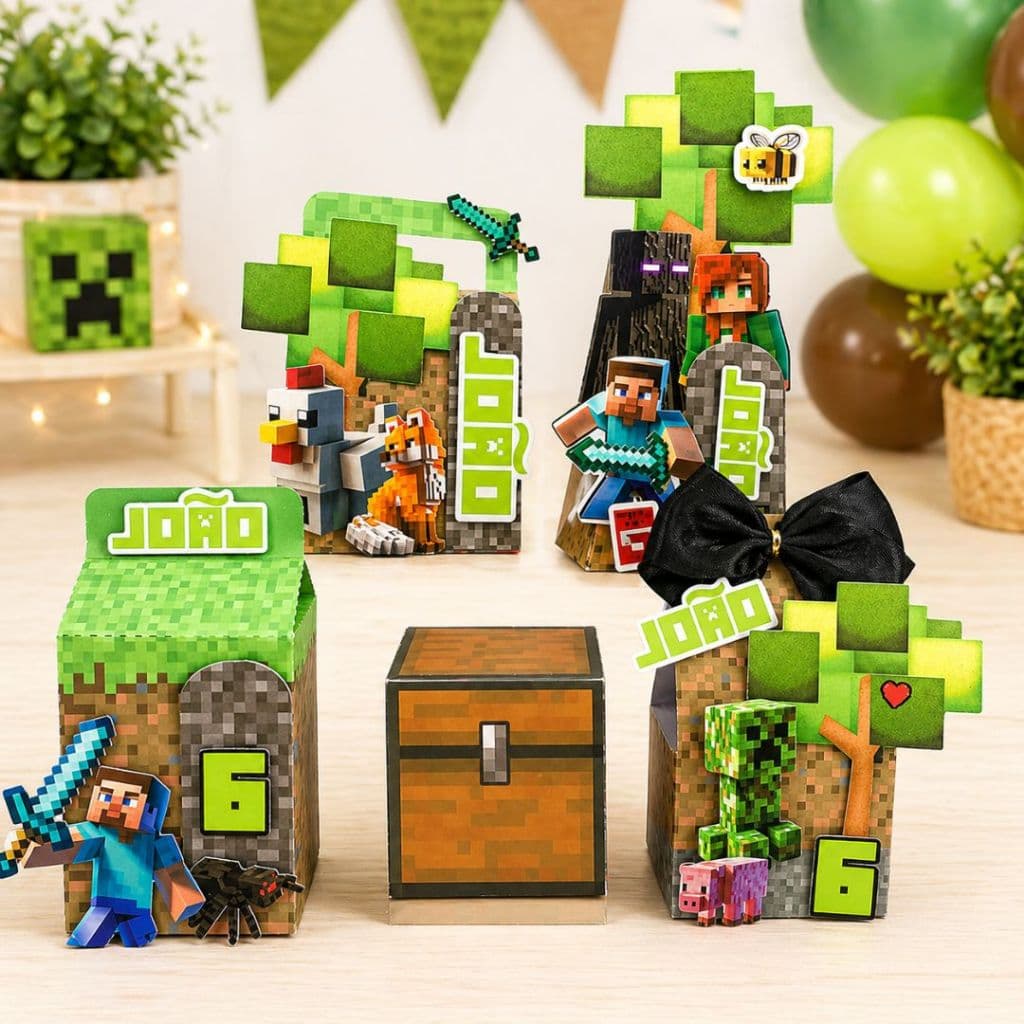 Kit Festa Minecraft Aniversário Caixinhas Personaizados Infaltil