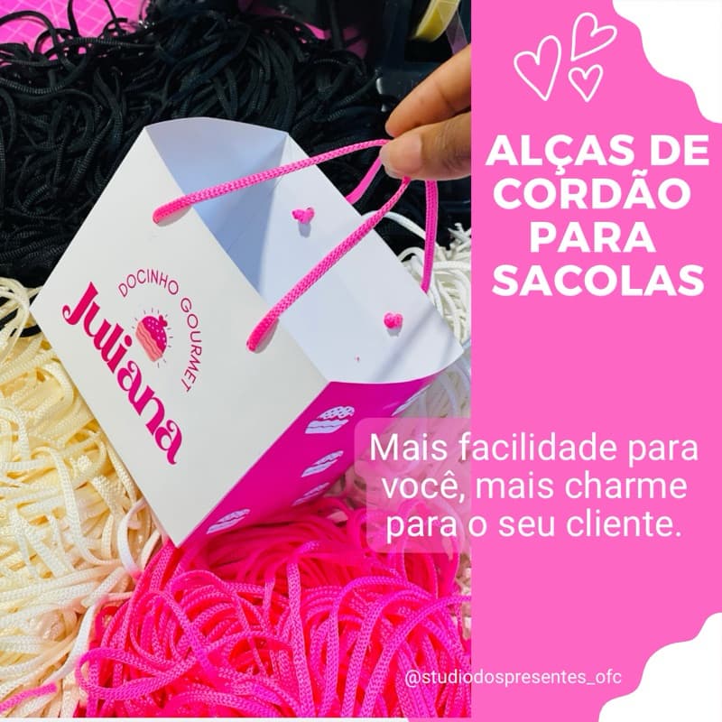ALÇAS PARA SACOLAS cordão 26 cm com acabamento em nó ideal para sacolas De papel para lembrancinhas