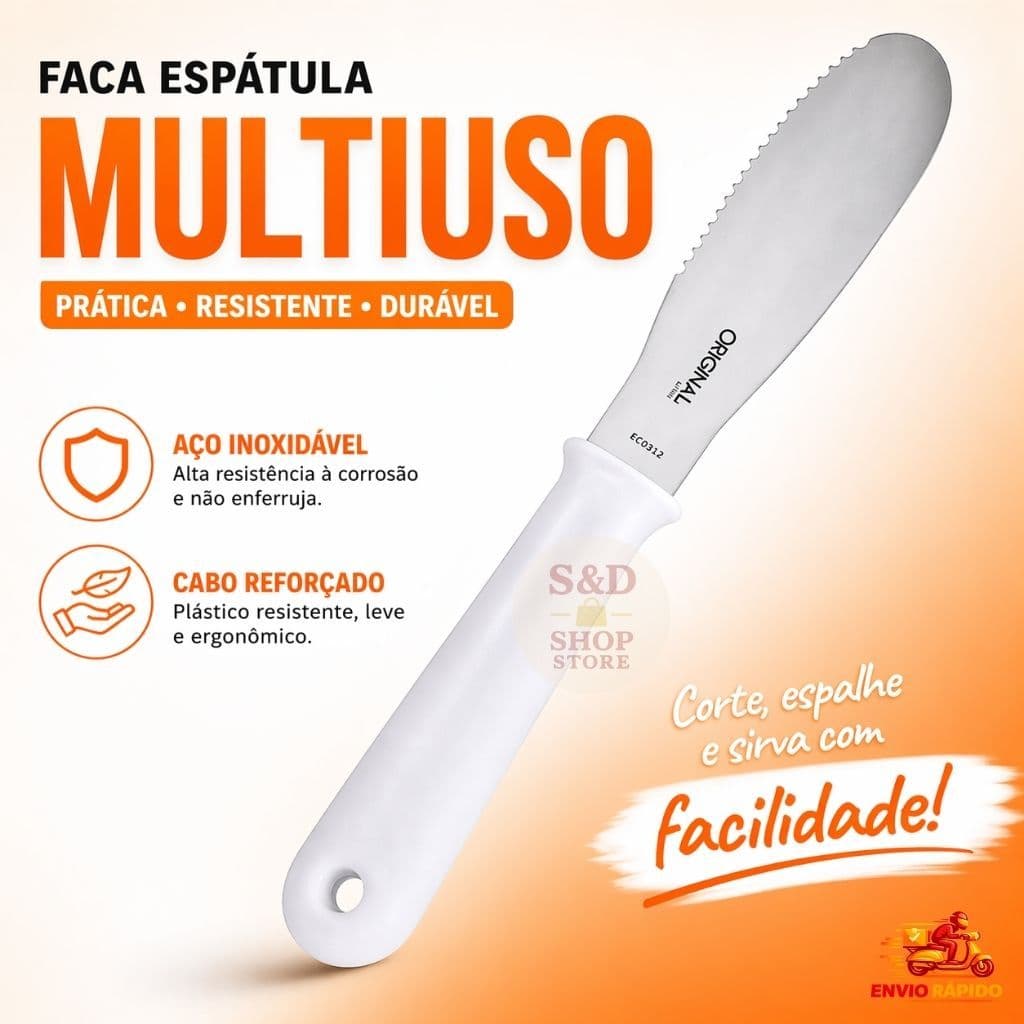 Faca Espátula Multiuso Inox - 2 em 1 para Cortar e Espalhar