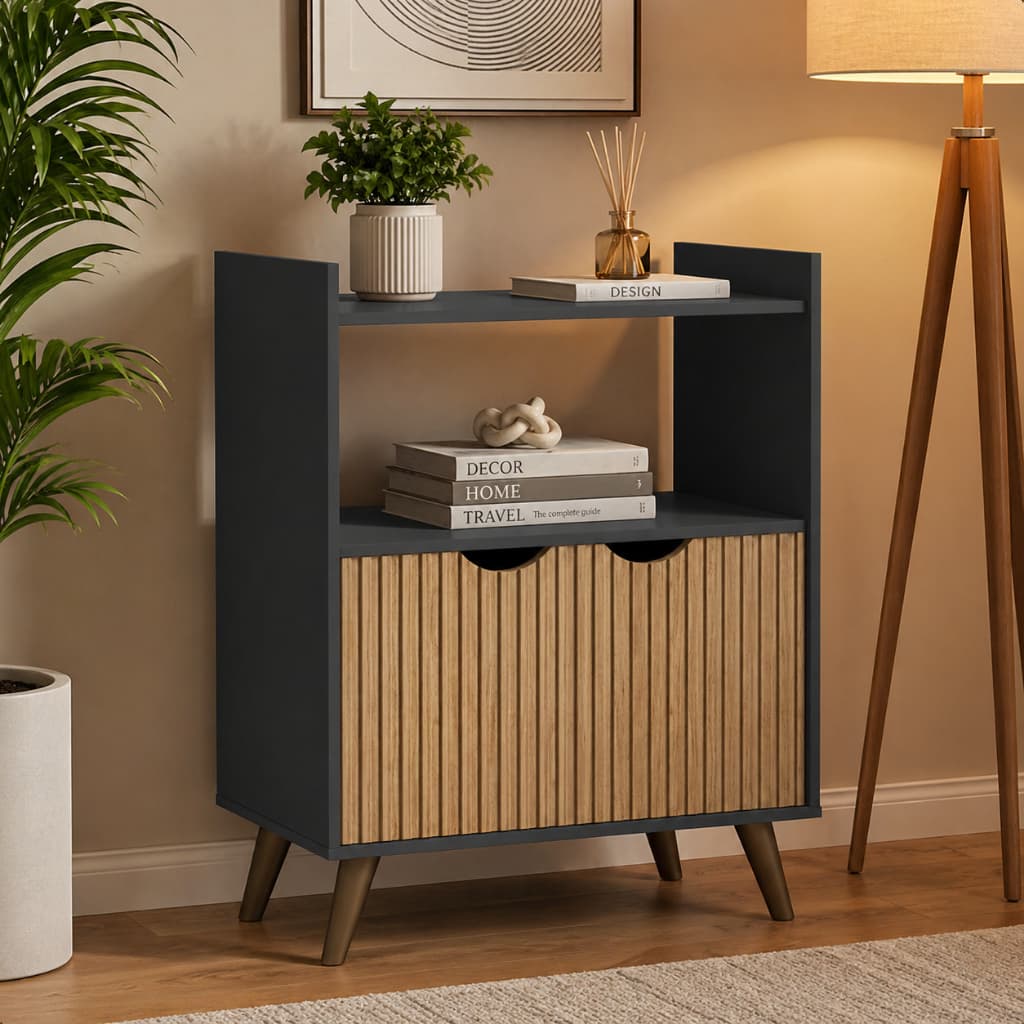 Buffet Grécia para Sala Cantinho do Café Moderno Preto Branco Off White Multiuso