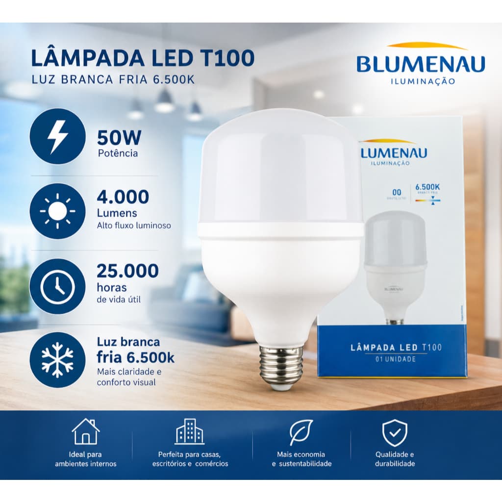 Lâmpada Led Bulbo 50w Alta Potência 6500k Luz Branca Fria Blumenau