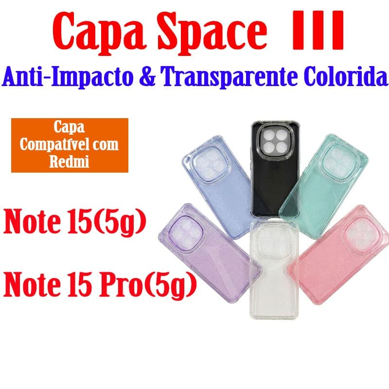Capa Case Luxo Space 3 Acrílico Colorida Para Xiaomi Redmi NOTE 15(5G)/NOTE 15 PRO(5G) Anti-Impacto Anti-Amarelo Premium