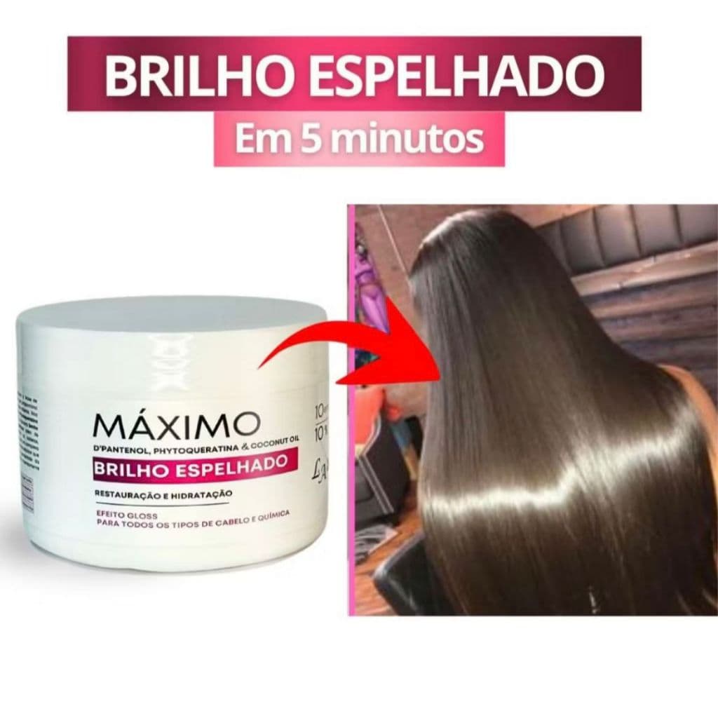Máscara Brilho Maximo Espelhado  em 5 minutos - Efeito Espelhado - Lindaley 300g