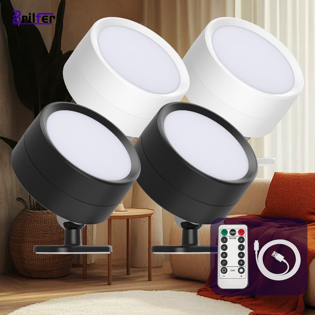 Kit4 Luminária Magnética c/ Controle Remoto e LED 3 Cores - USB Recarregável para Parede