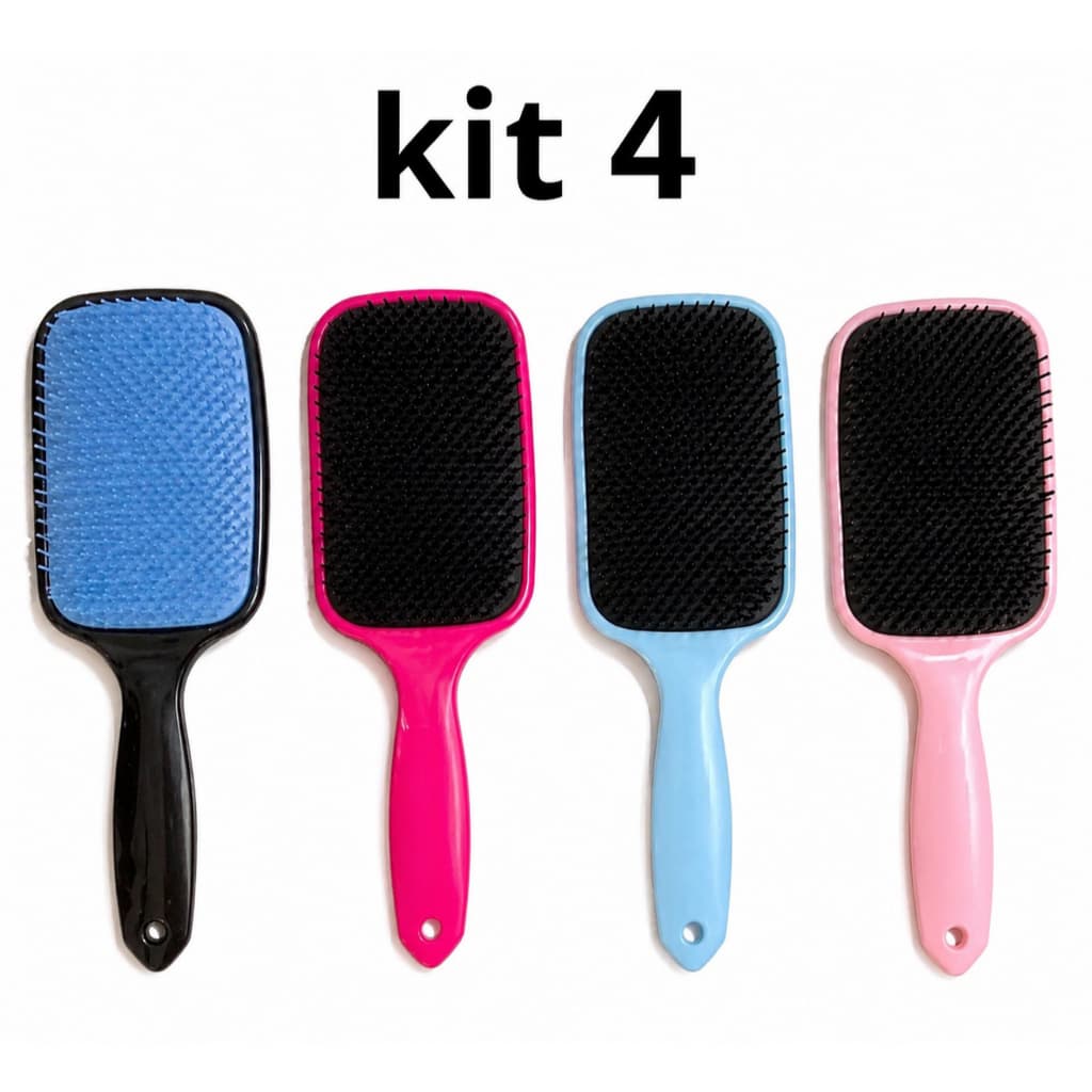 Kit com 4 Escovas De Cabelo Raquete Desembaraçadora Flex Hair Não Danifica Fios para Todos os Tipos de Cabelo