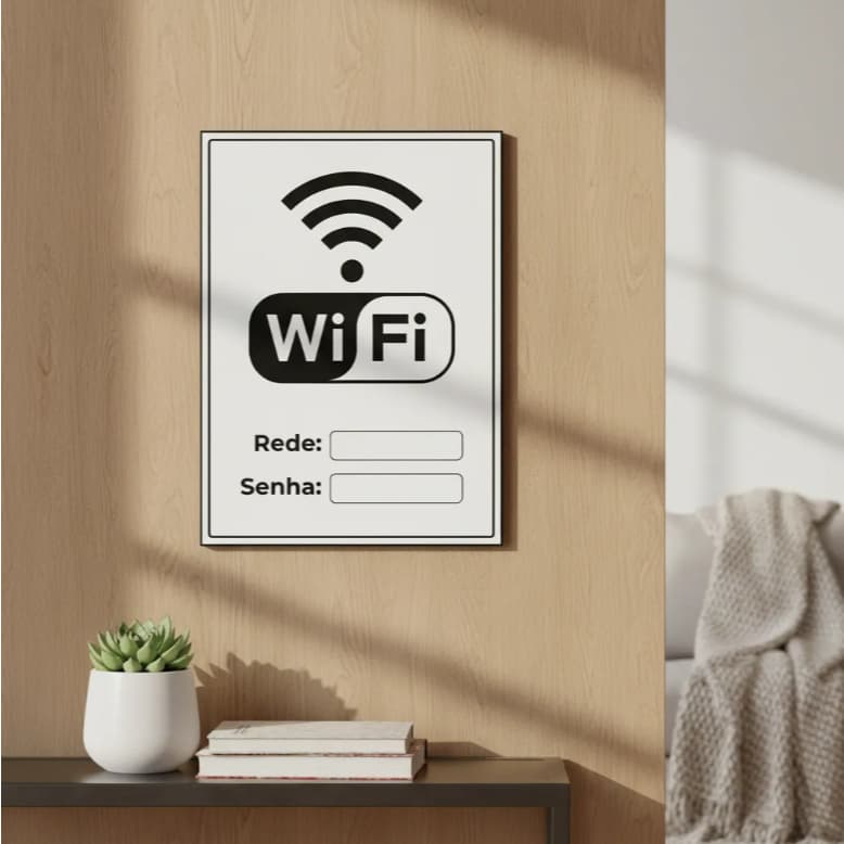 Kit 5 Placas de Aviso Sinalização de Wifi com Nome e Senha em PS  Fácil Instalação